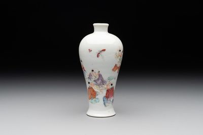 A small Chinese famille rose 'playing boys' 'meiping' vase, Republic