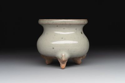A small Chinese green-glazed 'jun' tripod censer, Hebi kilns, Song/Yuan