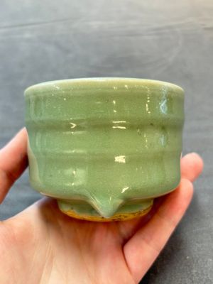 A small Chinese Longquan celadon cylindrical tripod censer, Ming — photo 1