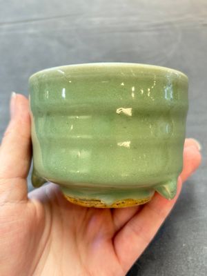 A small Chinese Longquan celadon cylindrical tripod censer, Ming — photo 2