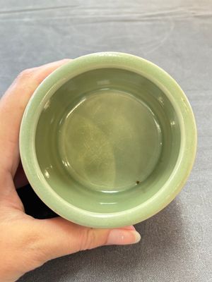 A small Chinese Longquan celadon cylindrical tripod censer, Ming — photo 5