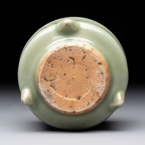 A small Chinese Longquan celadon cylindrical tripod censer, Ming — photo 6