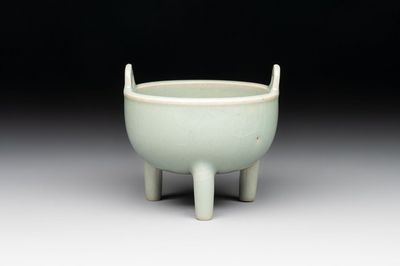 A small Chinese Longquan celadon tripod 'ding-form' censer, Southern Song