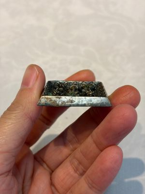A small Chinese metal-alloy square mirror with relief design, Tang — photo 4