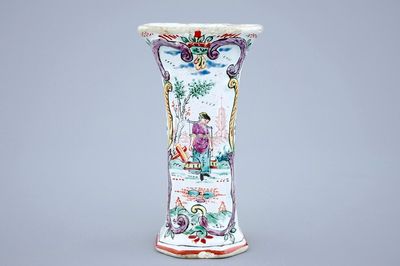 A small Dutch Delft petit feu vase, 18th C.