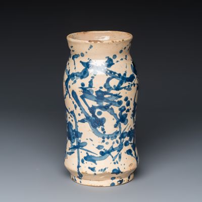 A Spanish blue-splashed white-ground albarello, 18th C.