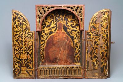 A Spanish painted wooden monstrance cabinet, 17th C.