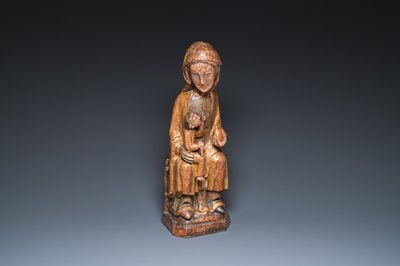 A Spanish polychromed wood 'Sedes Sapientiae' sculpture, Catalonia, 15/16th C.