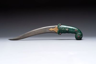 A spinach jade-hilted khandjar dagger, India, 19/20th C.