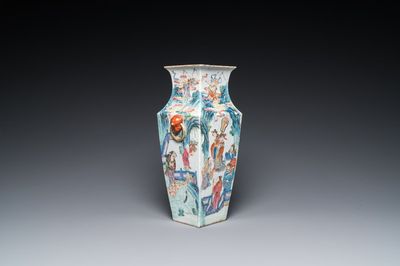A square Chinese famille rose 'immortals' vase, 19th C.