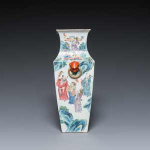A square Chinese famille rose 'immortals' vase, 19th C. — 照片 5
