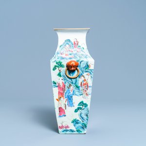 A square Chinese famille rose 'immortals' vase, 19th C. — 照片 5