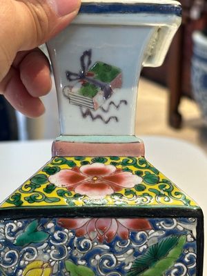A square Chinese famille rose vase and stand with gilt bronze mount, Yongzheng — photo 11