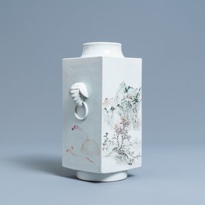A square Chinese qianjiang cai 'cong' vase, 19/20th C. — 照片 1