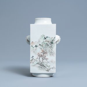 A square Chinese qianjiang cai 'cong' vase, 19/20th C. — 照片 2