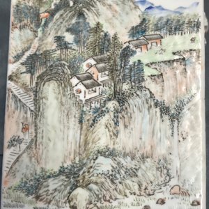 A square Chinese qianjiang cai landscape vase, Wang Youtang, early 20th C. — 照片 16
