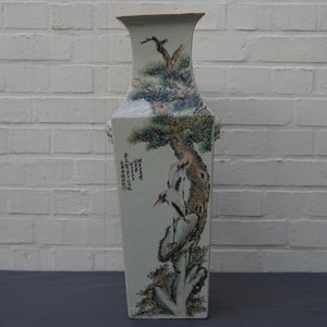 A square Chinese qianjiang cai landscape vase, Wang Youtang, early 20th C. — 照片 26