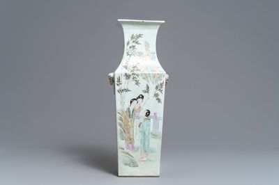 A square Chinese qianjiang cai vase, 19/20th C.