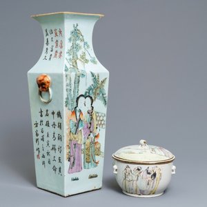 A square Chinese qianjiang cai vase and a tureen and cover, 19/20th C. — photo 1