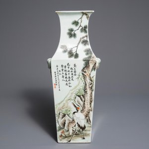 A square Chinese qianjiang cai vase, early 20th C., Jiangxi Porcelain Company mark — photo 2