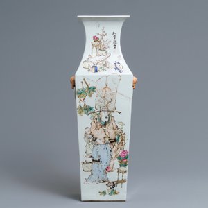 A square Chinese qianjiang cai vase, signed Ma Qing Yun, dated 1907 — 照片 2