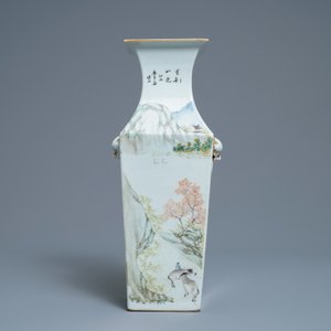A square Chinese qianjiang cai vase with figures, 19/20th C. — photo 3