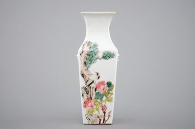 A square Chinese Qianjiang porcelain vase, ca. 1900