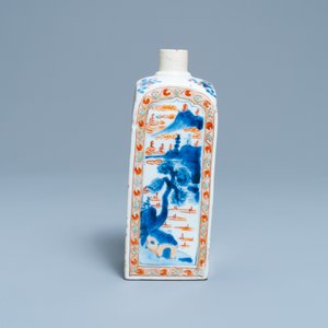A square Chinese verte-Imari flask with floral and landscape panels, Kangxi — photo 5