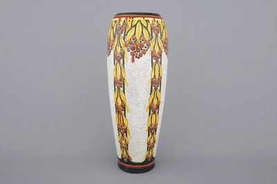 A tall Boch Keramis crackle glaze vase by Charles Catteau, ca. 1930