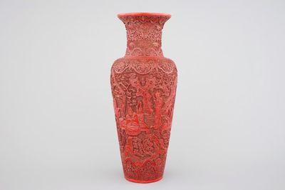 A tall Chinese cinnabar laquer vase, 18/19th C.