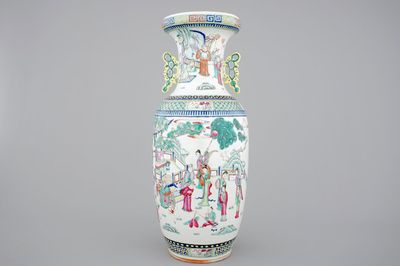 A tall Chinese famille rose porcelain vase with immortals, 19/20th C.