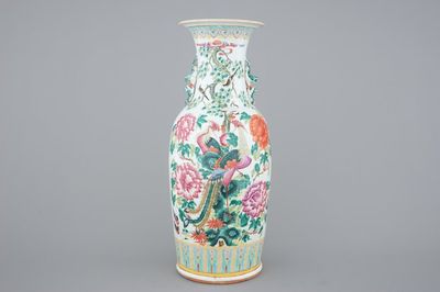 A tall Chinese famille rose vase with birds, 19th C.
