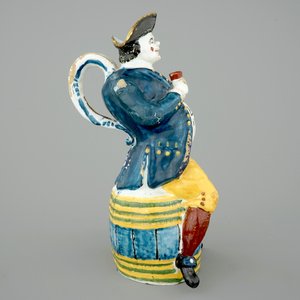 A tall dated Brussels faience jug modelled as a man on a barrel, 18th C. — photo 4