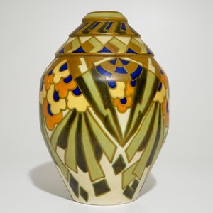 A tall matte glazed geometric vase, Jules Chaput & Charles Catteau for Boch Frères Keramis, ca. 1929 — photo 2