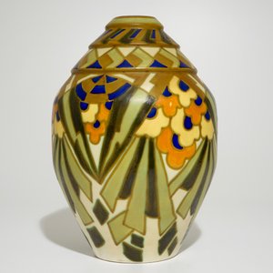 A tall matte glazed geometric vase, Jules Chaput & Charles Catteau for Boch Frères Keramis, ca. 1929 — photo 3