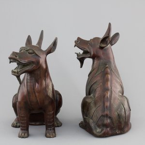 A tall pair of Chinese bronze “Luduan” figures, 18/19th C. — 照片 5