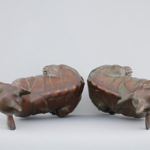 A tall pair of Chinese bronze “Luduan” figures, 18/19th C. — 照片 8