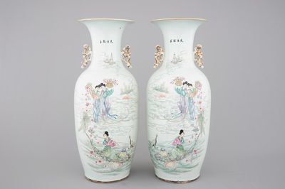 A tall pair of Chinese famille rose "Valentine" vases, 19th C.