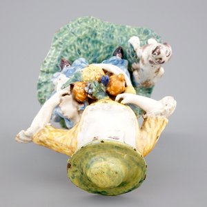A tall polychrome pottery group of a lady with a dog, Nevers, 18th C. — photo 7