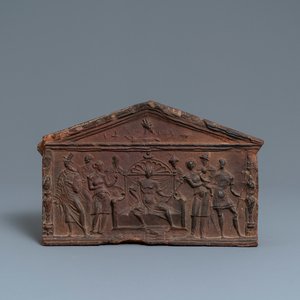 A terracotta fireplace top tile depicting 'The judgement of Salomon', Antwerp, dated 1577 — photo 1