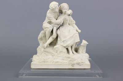 A Terre de Lorraine group of a courting couple, Paul-Louis Cyfflé, 18th C.