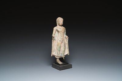 A Thai bronze standing Buddha in Dvaravati-style, probably 7/8th C.