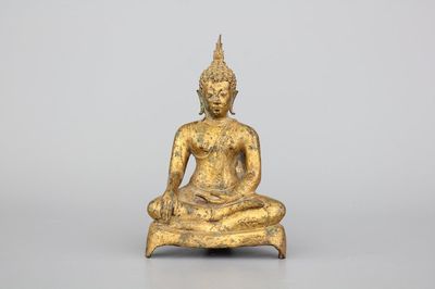 A Thai gilt bronze figure of a seated Buddha, 19th C.