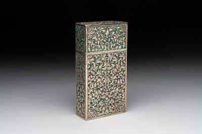 A Thai green-enamelled gilt silver box and cover, Ngern Lai 紋銀 and Yu Yuan 匯源 mark, Bangkok, 19/20th C.