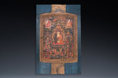 A thangka depicting Bhaisajyaguru, Tibet, 15/16th C. — 照片 1