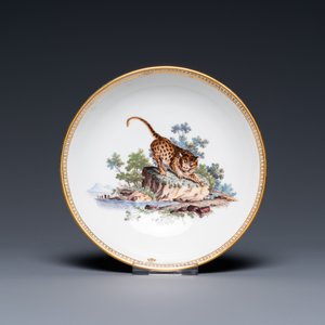 A The Hague-decorated Ansbach porcelain 'leopard and otter' cup and saucer, 18th C. — photo 2