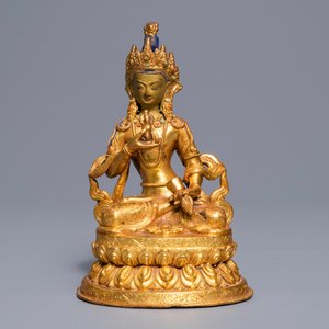 A Tibetan coral- and turquoise-inlaid gilt copper alloy figure of Tara, 19/20th C. — 照片 2