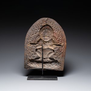 A Tibetan gilt copper 'Mahakala' plaque, 19th C. — photo 3