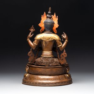 A Tibetan or Nepalese turquoise-inlaid partly-gilt bronze figure of White Tara, 20th C. — photo 5