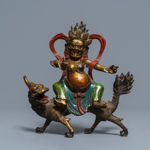A Tibetan silver-inlaid bronze mask, a figure of Mahakala and a jade bowl on stand, Tibet, 19/20th C. — 照片 12